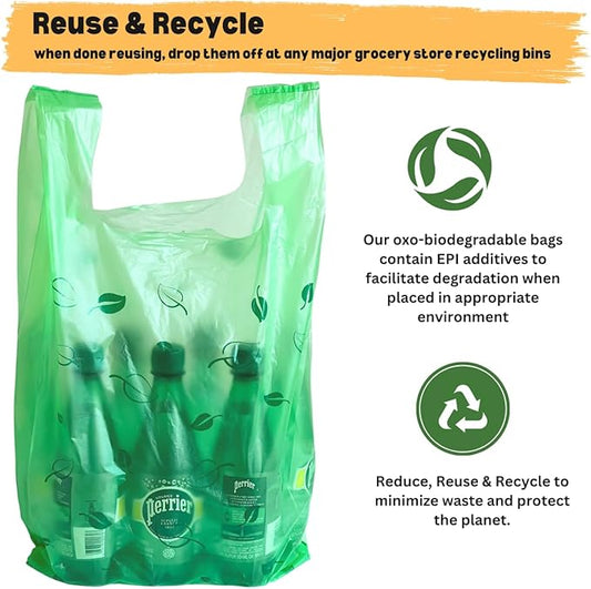 T-shirt Biodegradable Green Plastic Bag (600 ct.) Small Can Liners Thank You Grocery Shooping Size Doggy Poop Bags Compatible with Arm & Hammer Swivel Bin & Rake pooper scooper Multipurpose Bags
