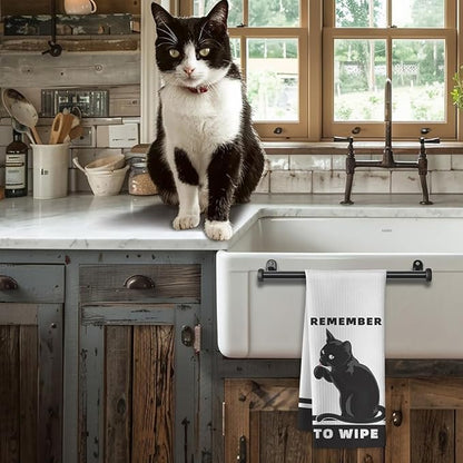 Fun Kitchen Towels-Remember To Wipe,Cat Bathroom Towels,Decorative Kitchen Towel,DishTowels For Kitchen Decorative,Cat Hand Towel -Suitable For Use And Decoration In Your Kitchen, Bathroom And Toilet