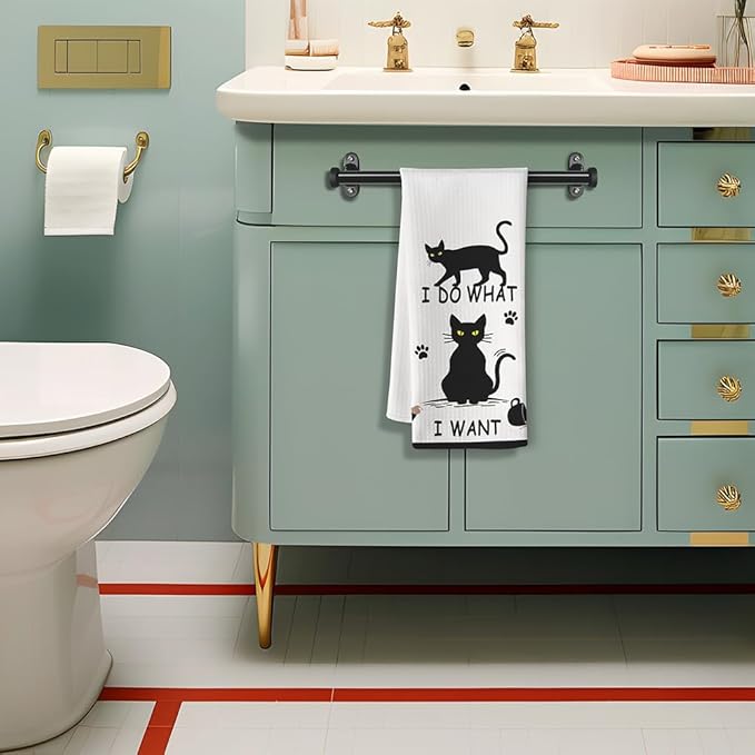 Rebellious Cat Kitchen Towels - Quick-Dry 'Unapologetic Independence' Decorative Kitchen Hand Towels Featuring Mischievous Feline Antics Art, Decorative Dish Towel for Cat Ladies & Unbothered Pet Moms