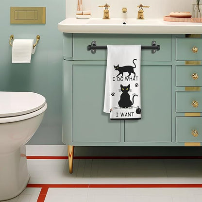 Rebellious Cat Kitchen Towels - Quick-Dry 'Unapologetic Independence' Decorative Kitchen Hand Towels Featuring Mischievous Feline Antics Art, Decorative Dish Towel for Cat Ladies & Unbothered Pet Moms
