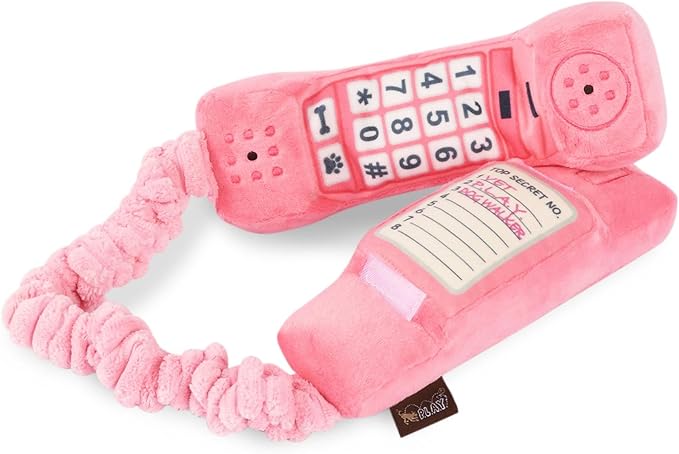 P.L.A.Y. Cute Plush Dog Toys - 1980s Classics Themed Durable Squeaker Chew Toy, Great for Puppies & Small, Medium, Large Dogs - Machine Washable, Recycled Materials (Paw Talk Pink Corded Telephone)