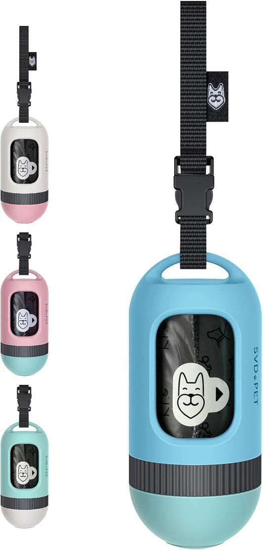 SVD.PET Dog Poop Bag Dispenser, Retractable Dog Waste Bag Holder for Leash, Pet Poop Bag Holder with 15 Bags, Dog Walking Accessory (Blue/Jade)