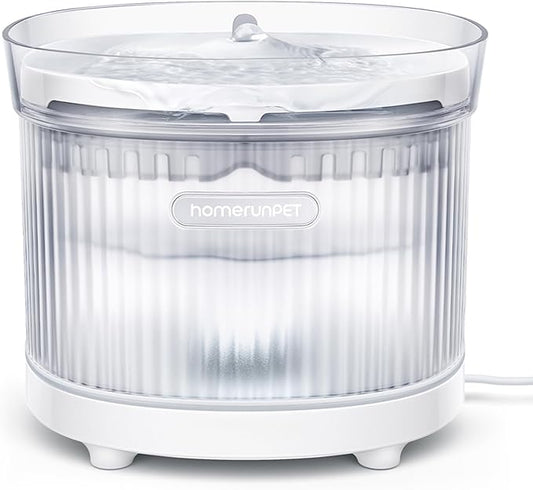 HomeRunPet Cat Water Fountain with Wireless Pump, Porcelain-Tray Pet Water Fountain Indoor, Detachable Design for Easy Cleaning, Ultra Quiet Cat Water Bowl, Filter Included, 2L/68oz