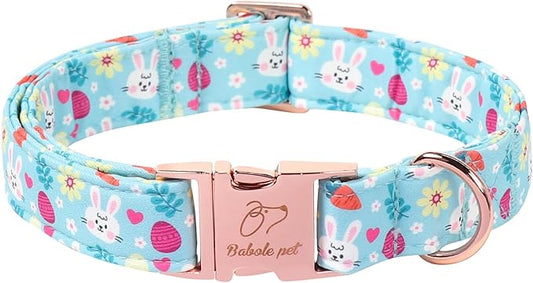 Easter Dog Collar, Cute Blue Bunny Easter Collar for Boy Girl Dogs, Adjustable Heavy Duty Spring Holiday Dog Collars for Small Medium Large Dogs with Metal Buckle XS