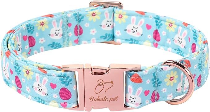 Easter Dog Collar, Cute Blue Bunny Easter Collar for Boy Girl Dogs, Adjustable Heavy Duty Spring Holiday Dog Collars for Small Medium Large Dogs with Metal Buckle S