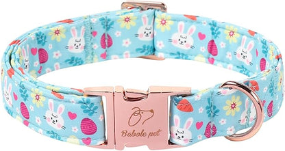 Easter Dog Collar, Cute Blue Bunny Easter Collar for Boy Girl Dogs, Adjustable Heavy Duty Spring Holiday Dog Collars for Small Medium Large Dogs with Metal Buckle S