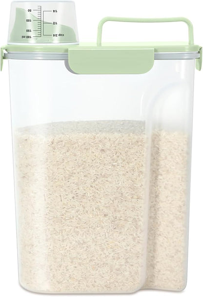 TBMax Airtight Rice Container 10 Lbs, Cereal Dispenser, Pet Cat Dog Food Storage Container, Plastic Kitchen Pantry Food Storage Holder with Cup -Light Green