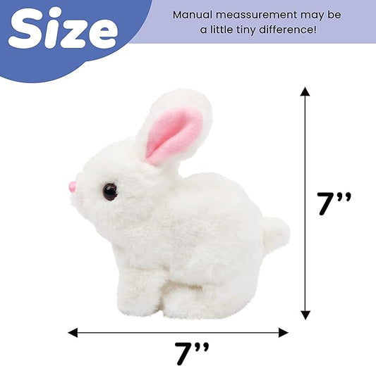 Hopearl Hopping Rabbit Interactive Electronic Pet Plush Bunny Toy with Sounds and Movements Animated Walking Wiggle Ears Twitch Nose Gift for Toddlers Birthday, White, 7''