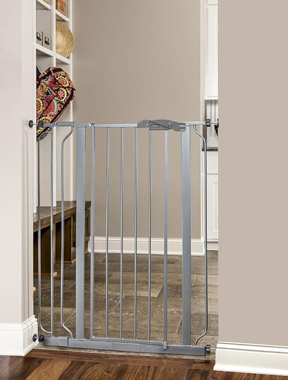 Regalo Safety 36” Extra Tall Baby Gate for Doorways & Bottom of Stairs, Pressure Mounted Baby Gate with Door for Babies, Toddlers & Pets, Tested & Safe, American Designed and Owned, Platinum