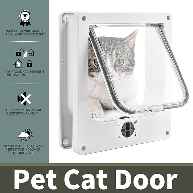 EASY JOY Cat Doors(Outer Size 11.6" x 10"), 4-Way Locking Cat Door for Interior Exterior Doors, Weatherproof pet Door with Magnet for Cat or Dog < 23.6 inches in Girth(White XL)