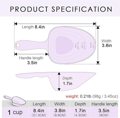 Melamine Pet Food Measuring Scoop, 1 Cup 1/2 Cup 1/4 Cup with Clear Measurement Lines for Dog, Cat, Bird, and Rabbit, Durable, Ergonomic Handle, Dishwasher safe-Purple