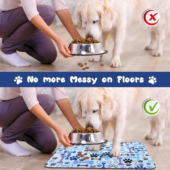 Dog Food Mats for Floors Waterproof, Pet Water Bowl Mats Pet Feeding Absorbent Placemats Blue 24 * 32 inch