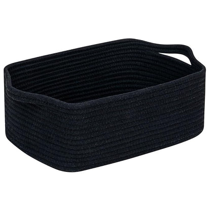 CubesLand Cute and Durable Small Cotton Rope Basket for Organizing, Woven Closet Storage Bin,Shelves Closet Storage Basket, Bathroom Storage Organizer Bin, Nursery Toy Basket Bin, Black Basket