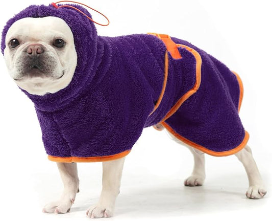 EXPAWLORER Soft Dog Bathrobe with Hood, Super Absorbent & Quick-Drying Dog Towels, Cozy Drying Coat for After Bath,Swimming, Purple M