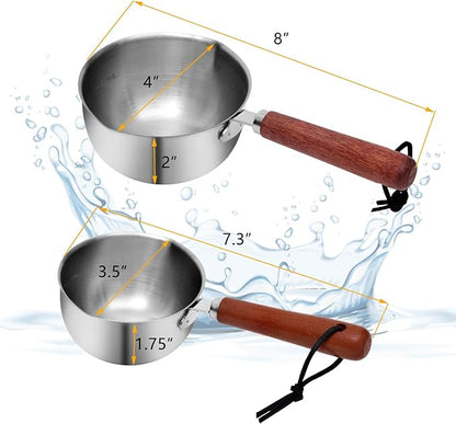 Kichwit Dog Food Scoop Pet Food Scoop 304 Stainless Steel Measuring Cup with Wood Handle, 1 Cup and 1/2 Cup, Pack of 2