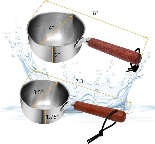 Kichwit Dog Food Scoop Pet Food Scoop 304 Stainless Steel Measuring Cup with Wood Handle, 1 Cup and 1/2 Cup, Pack of 2