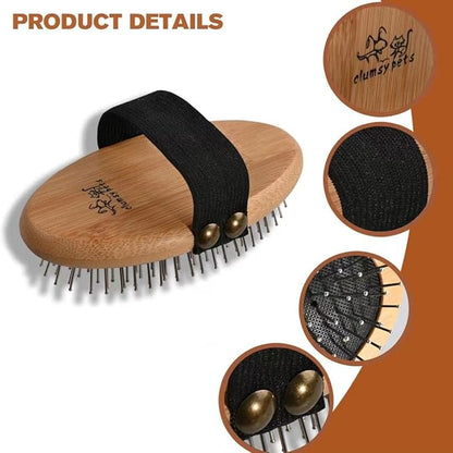 Bamboo Palm Ball Pin Brush for Small Dog & Cat Grooming Massaging Shedding and Bath Metal Pin Pets Tools