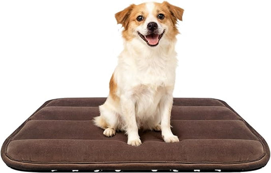 Dog Bed Mat, Reversible Dog Crate Pad with Washable Kennel Mat and Soft Foam, Flat Pet Bed for Dogs & Cats, for Crates Carriers & Travel (Dark Brown, 28" L*16" W*1.5" Th)