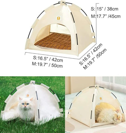 Cute Cat Teepee Cave, Cat Tent Foldable Indoor Outdoor with Thick Mat,Puppy Bed Tent,Bunny Pet Tent Teepee,Portable Dog House Teepee Tent, Cat Bed,Dog Bed Tent,Puppy Bunny,Pet Tent Teepee (A, S)