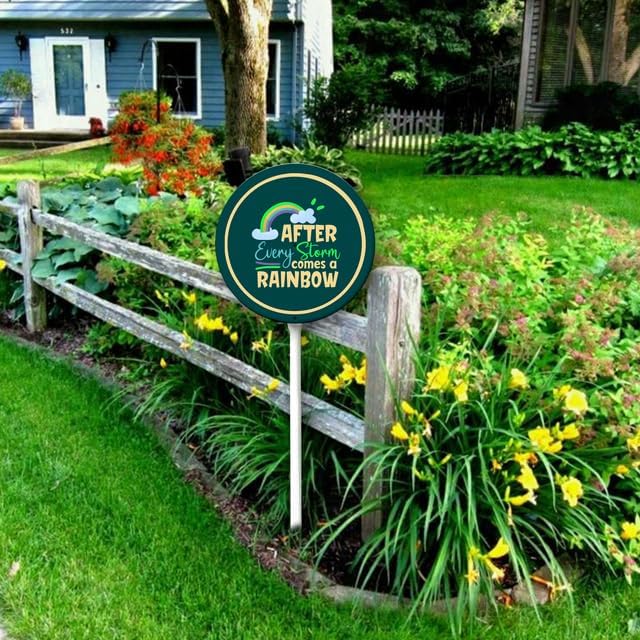 Uptell Metal Round After Every Storm Comes A Rainbow Inspiration Word Yard Sign 9.2x9.2 Inch Classic Outdoor Lawn Decorations, Protect Your Grass & Property,With Stake 12.8"