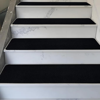 Nonslip Stair Treads Wooden Steps, 15 PCS 30" x 8" Safety Rug Slip Resistant Runner with Reusable Adhesive, Carpet Landing Mat for Family Elders Pets Soft Stair Mats Indoor (Black)