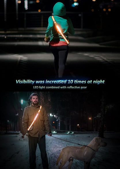 LED Reflective Belt Sash Walking Gear,Safety Lights for Walkers at Night,High Visibility Safety Rechargeable Reflective Running Gear for Men Women Kids Night Dog Walking Gear