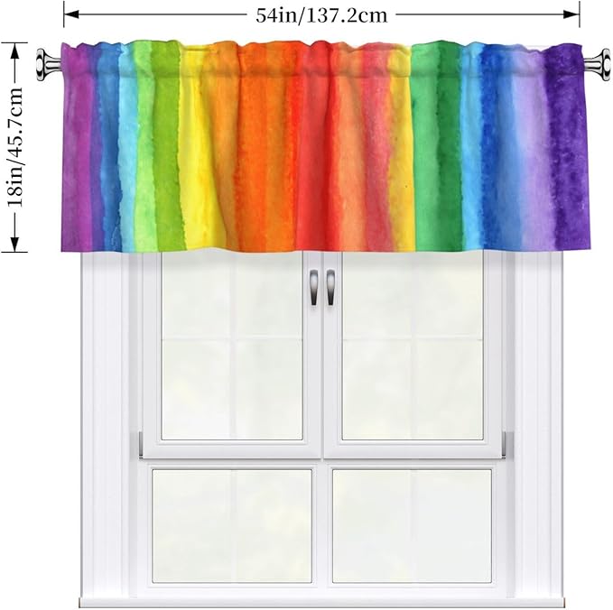 Rainbow Curtain Valance Short Rod Pocket Window Treatment for Living Room Bedroom Kitchen Bathroom 1 Panel 54" W x 18" L