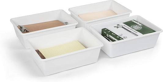 Humble Crew Toy Storage Bins for Kids, Set of 4, White, Large - Sturdy, Colorful Plastic Storage Bins for Classroom, Playroom, Nursery, and More - Premium Toddlers Toy Organizer Bins