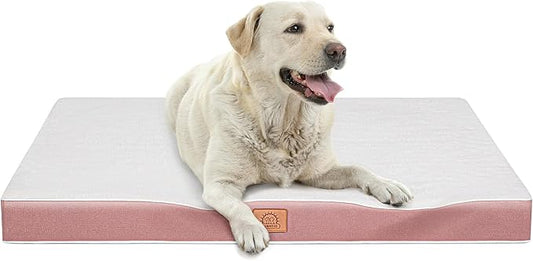 Sunheir Orthopedic Dog Bed for Large Dogs, Waterproof Deluxe Plush Dog Crate Bed with Removable Washable Cover & Anti-Slip Bottom, Egg Crate Foam Pet Bed Mat, 36 x 27 Inches, Pink