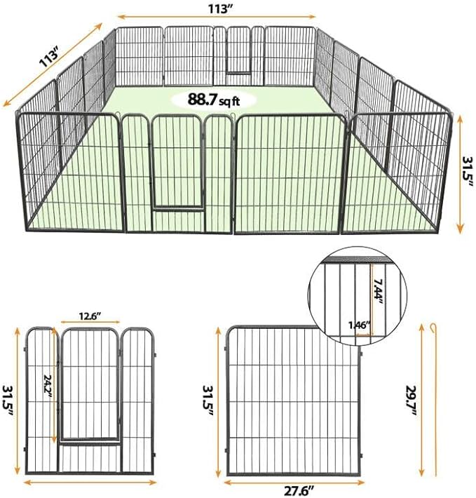 ZENY Dog Playpen Outdoor, Indoor Pet Pen, 16 Panels Dog Fence for Small/Medium Dogs, 32 Inch Heavy Duty Pet Exercise Pen for Rabbit/Puppy/Small Animals Portable Playpen for Yard, RV, Camping