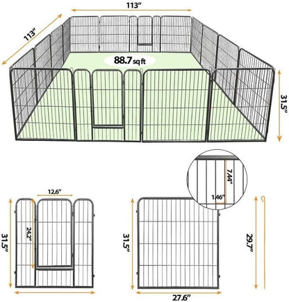ZENY Dog Playpen Outdoor, Indoor Pet Pen, 16 Panels Dog Fence for Small/Medium Dogs, 32 Inch Heavy Duty Pet Exercise Pen for Rabbit/Puppy/Small Animals Portable Playpen for Yard, RV, Camping