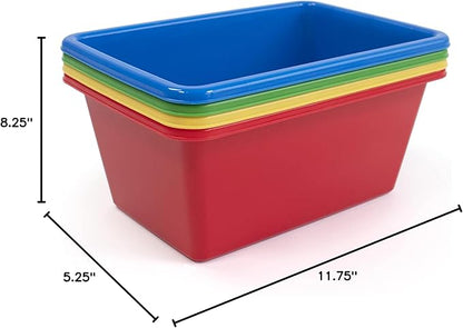 Humble Crew Toy Storage Bins for Kids, Set of 4, Primary Colors, Small - Sturdy, Colorful Plastic Storage Bins for Classroom, Playroom, Nursery, and More - Premium Toddlers Toy Organizer Bins