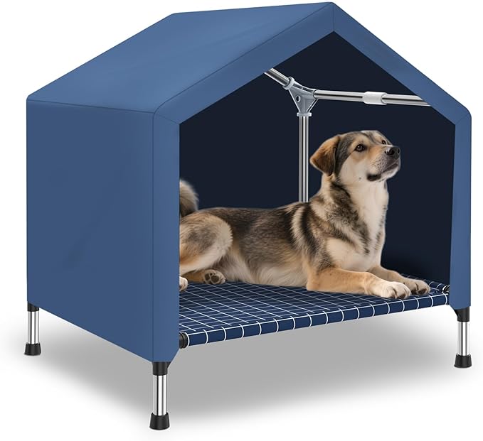 2 in 1 Elevated Dog House - Rainproof Dog Tent Cat House, Dog Sunshade Tent, Pet House - Ventilated Elevated Floor, Raised Pet Shelter for Medium
