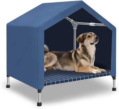 2 in 1 Elevated Dog House - Rainproof Dog Tent Cat House, Dog Sunshade Tent, Pet House - Ventilated Elevated Floor, Raised Pet Shelter for Medium