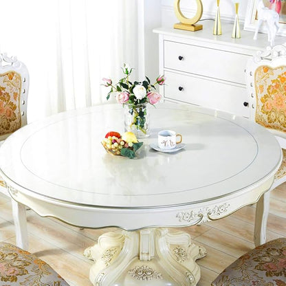 Wadrac Clear Plastic Dining Room Table Protector PVC Table Pad Cover Mat Vinyl Table Cloths Pad Easy Clean Waterproof Wipeable Furniture Desktop Tabletop Pad for Kitchen Room Coffee 34 in Round
