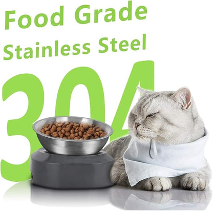 AYADA Raised Cat Food Bowl, Stainless Steel Cat Dish for Food Water Anti Vomiting Elevated with Stand Ergonomic Lifted Slanted Tilted 15 Angle Metal Single Kitty Kitten Wet Food Bowl Pet Bowl (Single)