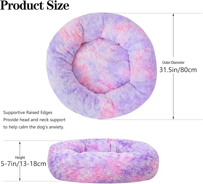 Calming Dog Bed for Medium Dogs Cats, Puppy 31'' Round Anti-Anxiety Warm Fluffy Plush Faux Fur Bed, Soft Anti-Slip Donut Washable, Cozy Medium Puppy Bed, Fits up to 50 lbs Pets