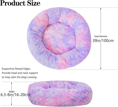 Calming Dog Bed for Big Dogs, 39'' Round Anti-Anxiety Warm Fluffy Plush Faux Fur Bed, Soft Anti-Slip Donut Washable Big Pet Bed, Cozy Big Dogs Bed, Fits up to 100 lbs Pets