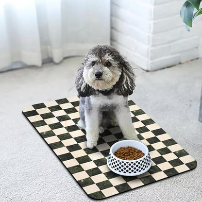 Dog Food Mats for Floors Waterproof, Pet Water Bowl Mats Pet Feeding Absorbent Placemats Plaid 12 * 20 inch