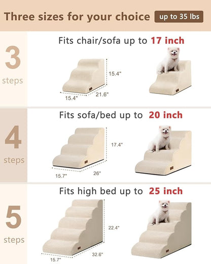 Dog Stairs Ramp for Bed and Couch,4 Step Dog Steps for Small Dogs,Pet Stairs with Non-Slip Bottom for Old Cats,Indoor Pet Steps,Comfort,Durable,17.4" H,Beige