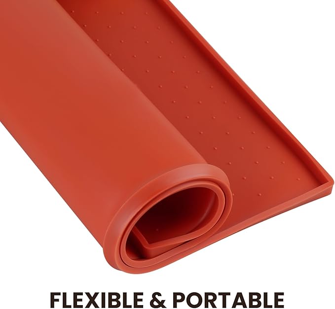 VIVAGLORY Dog Bowl Mat Grippymat Pet Food Mat, Waterproof Washable Nonslip Silicone for Pet & Cat, Food and Water Placemat with Lip & Raised Edges for Indoor Floor, S, Orange