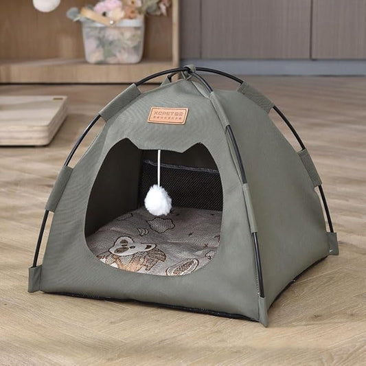 Cute Cat Teepee Cave, Cat Tent Foldable Indoor Outdoor with Thick Mat,Puppy Bed Tent,Bunny Pet Tent Teepee,Portable Dog House Teepee Tent, Cat Bed,Dog Bed Tent,Puppy Bunny,Pet Tent Teepee (P, S)