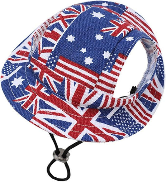 Round Brim Princess Hat Visor Hat Pet Dog Mesh Porous Sun Hat with Ear Holes for Small, Extra Small Dog Teddy, Pug, Chihuahua, Shih Tzu, Yorkshire Terriers, Papillon Z-2-usa Flag Large