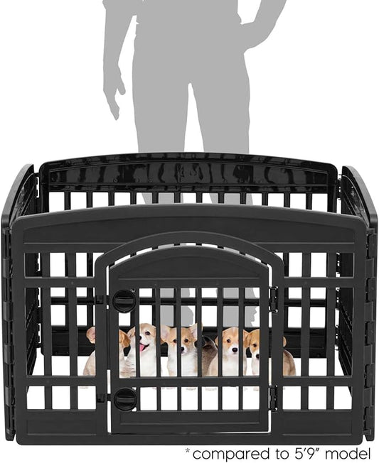 IRIS USA 24" Dog Playpen 4-Panel Pet Exercise Pen with Door Gate 35 x 35 x 24 Puppy Play Pen Indoor Outdoor Plastic Foldable Portable Pet Fence for Small Medium Dogs Puppies Multiple Pets Black