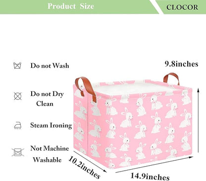 CLOCOR Rectangular Pink Easter Gift Basket Empty,Waterproof Easter Bunny Bakset for Egg Hunting(Pink Easter Bunny)