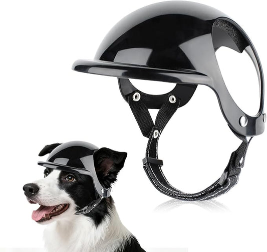 Medium Dog Helmet with Ear Holes - Adjustable, Lightweight, Hard Black Pet Helmet for Outdoor Activities/Motorcycle/Bike