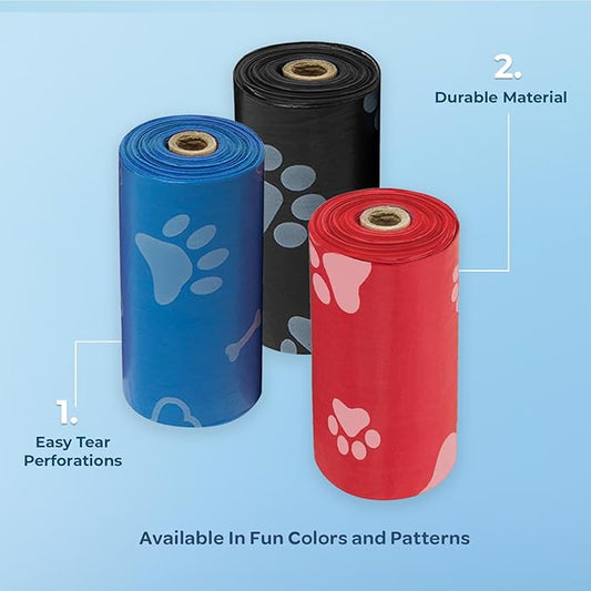 Best Pet Supplies Dog Poop Bags (240 Bags) for Waste Refuse Cleanup, Doggy Roll Replacements for Outdoor Puppy Walking and Travel, Leak Proof and Tear Resistant, Thick Plastic - Assorted Colors