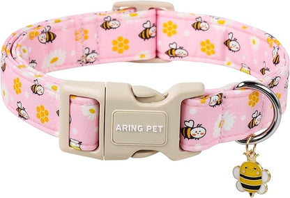 ARING PET Summer Dog Collar, Cute Pink Bee Daisy Floral Pet Collars with Quick Release Buckle for Puppy Small Medium Large Boy Girl Dogs-XS