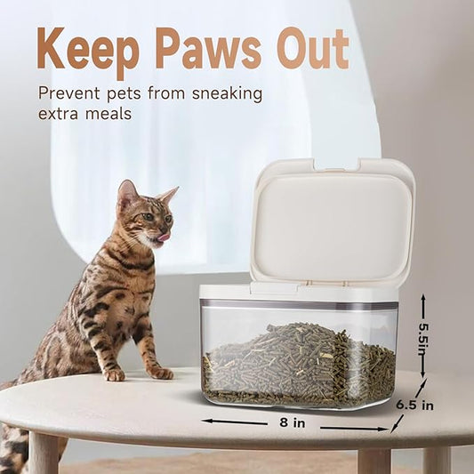 LivLab Mker Pet Food Storage Container 5 lbs Airtight Dog/Cat Food Container with Measuring Cup, BPA Free, Rice & Flour Storage Container for Dog Treats and Cat Food (3 lbs), White
