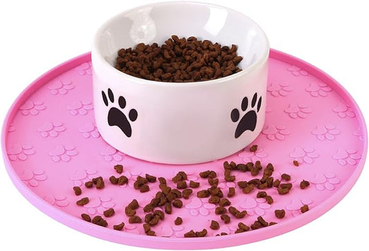 Silicone Pet Food Mat - Waterproof Dog Food Bowl Mat Cat Feeding Mat Thicker Pet Placemat Eating Mat with High Lip to Prevent Spills, Dog & Cat Water Bowl Mat for Messy Drinkers to Protect Floors,Pink